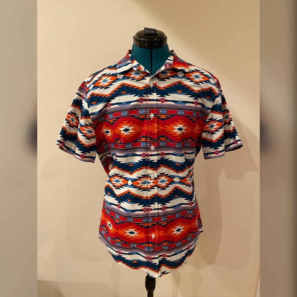 Geo print mens button down shirt